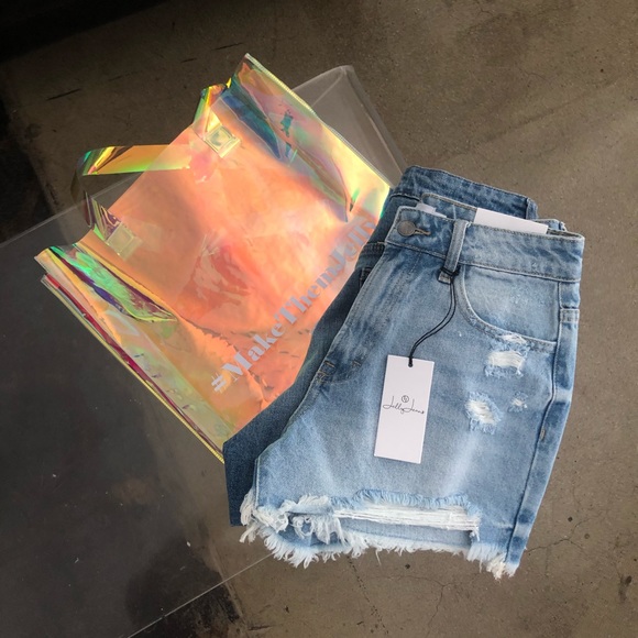 Summer Bundle 2 Denim Shorts and Iridescent tote purse. Small - Picture 1 of 3